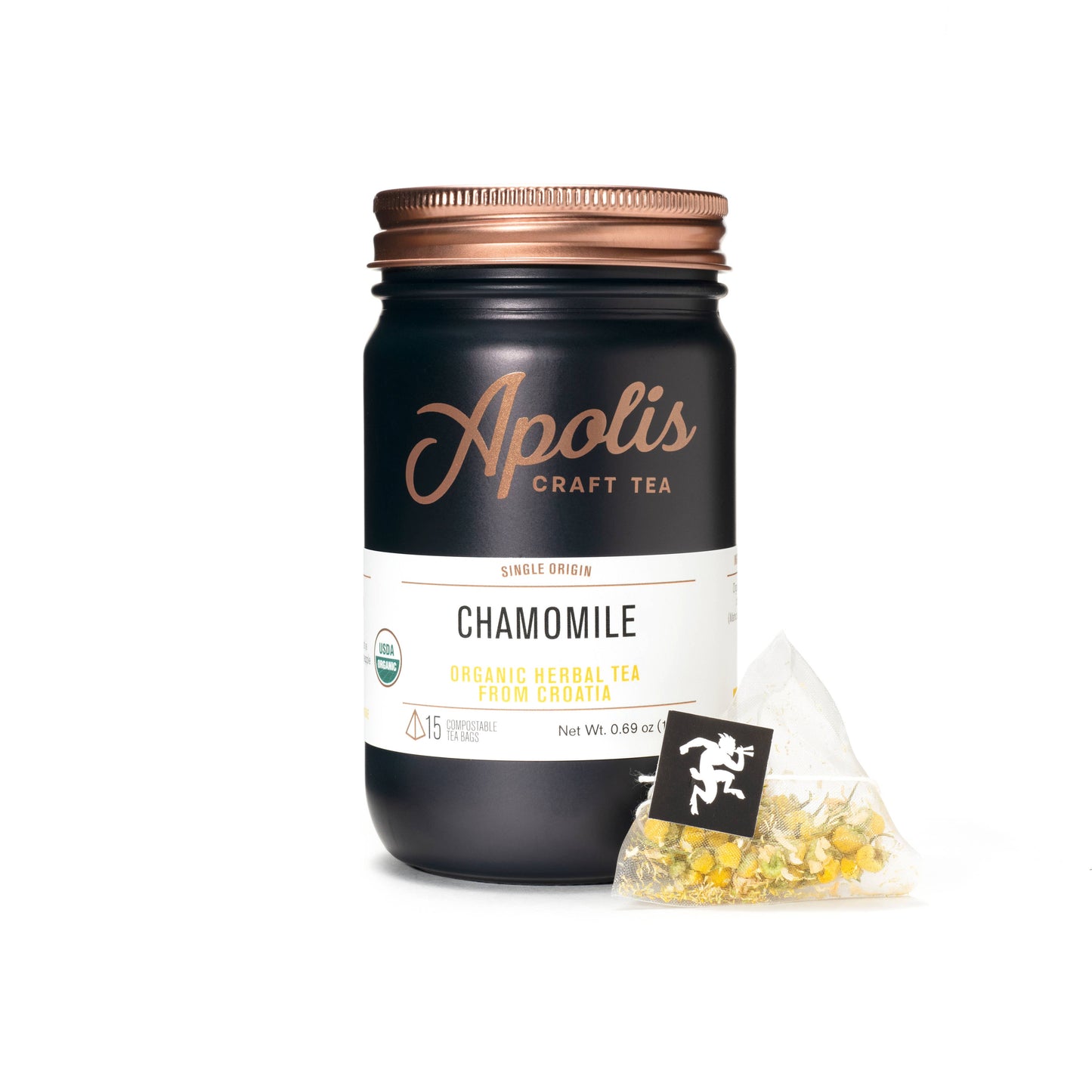 Apolis Organic Chamomile  Tea Bags, 15 tea bags in jar (add on item for the build a gift box listing only)