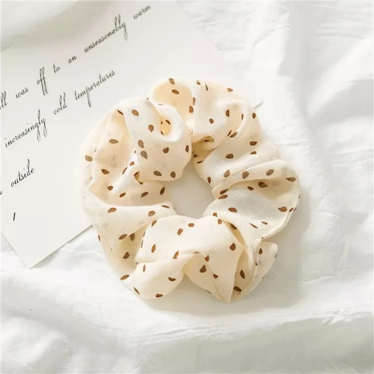 Hair Scrunchie for Women: Beige with dots