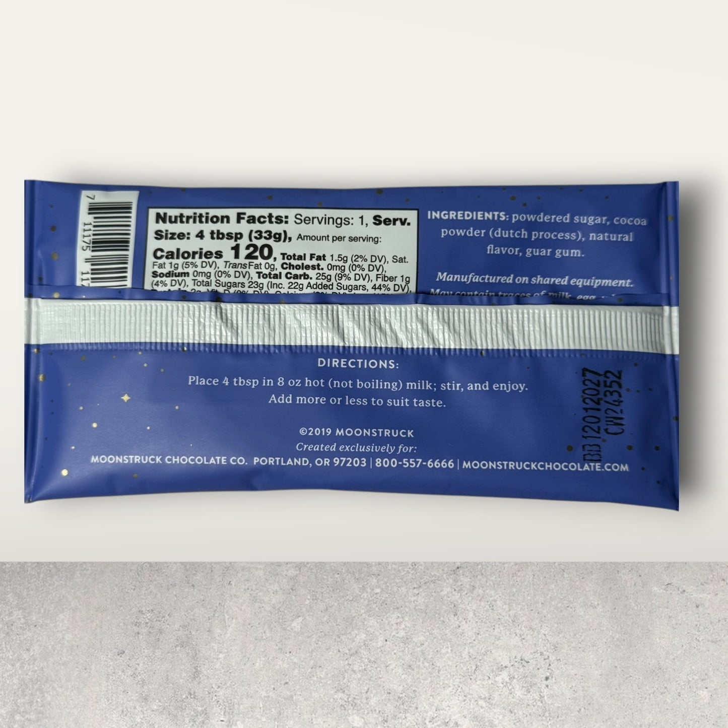 Moonstruck Dreamy: Dark Chocolate Hot Cocoa Single Serving Pouch (add on for build a gift box listing only)