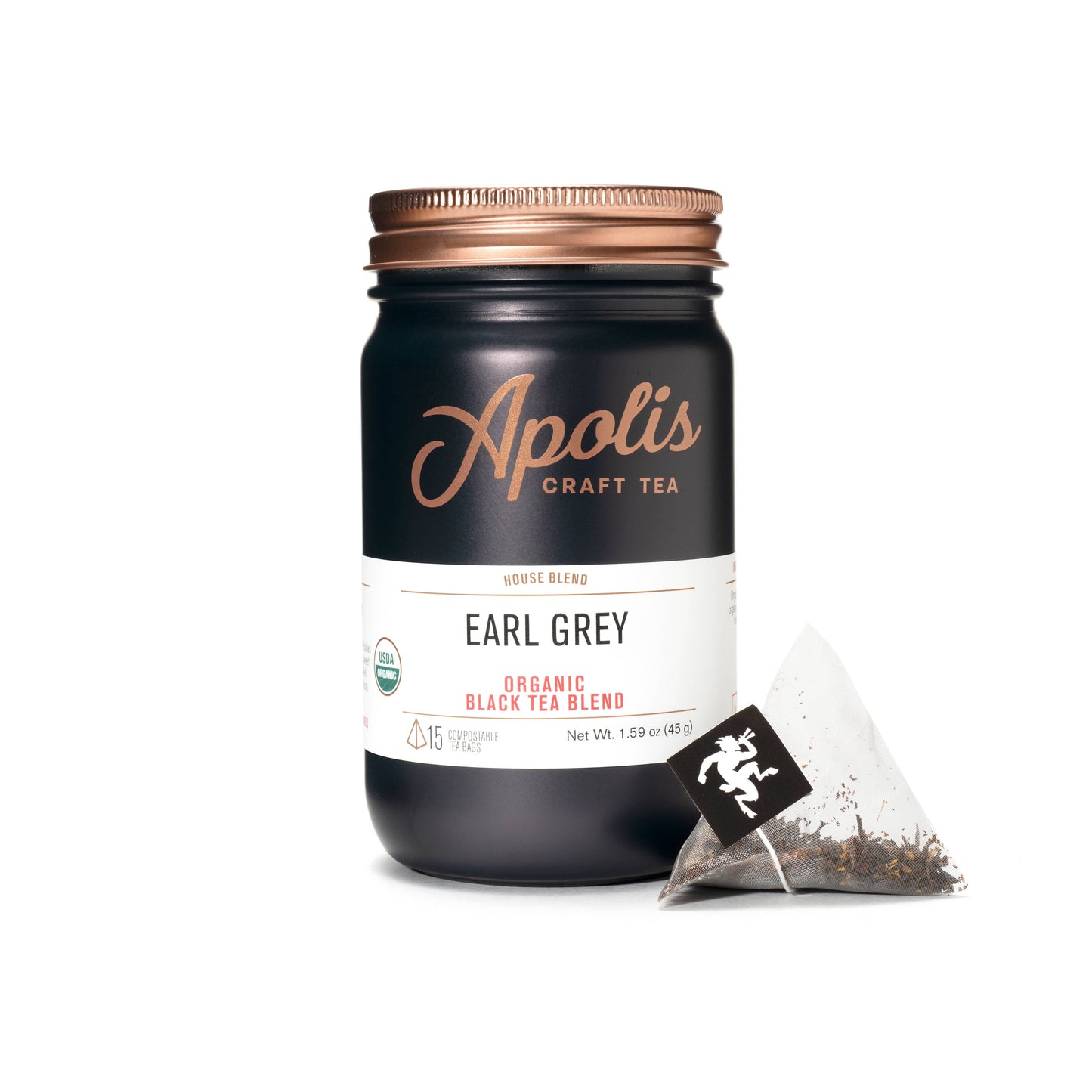Apolis Organic Earl Grey Tea Bags, 15 tea bags in jar (add on item for the build a gift box listing only)