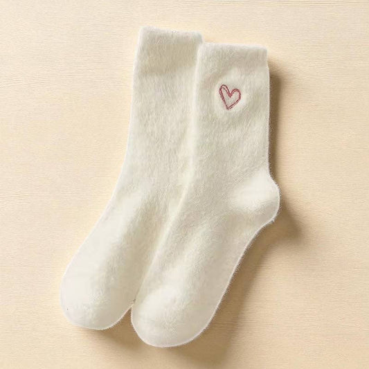 Cozy Fluffy Heart Socks – White